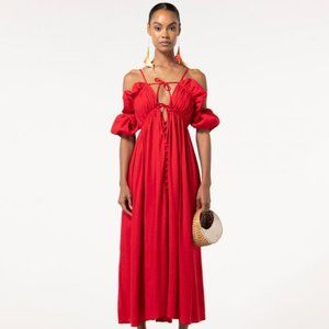 CULT GAIA Starla Linen Midi Dress in Ghermez Red Size Small ✿ NWT/BRAND NEW